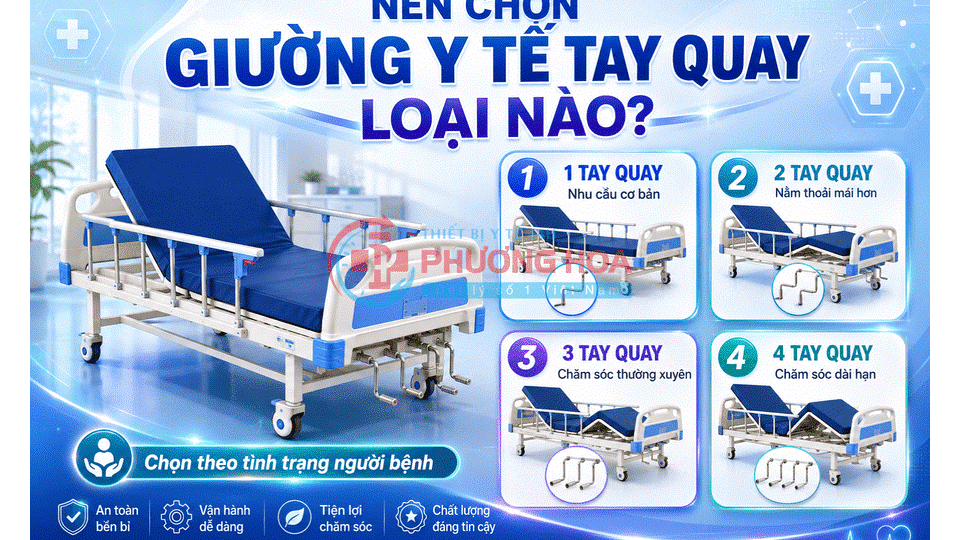 Giường y tế tay quay loại nào tốt? So sánh từ 1 đến 4 tay quay