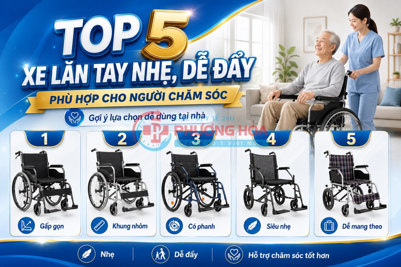 Top 5 xe lăn tay nhẹ, dễ đẩy nên tham khảo